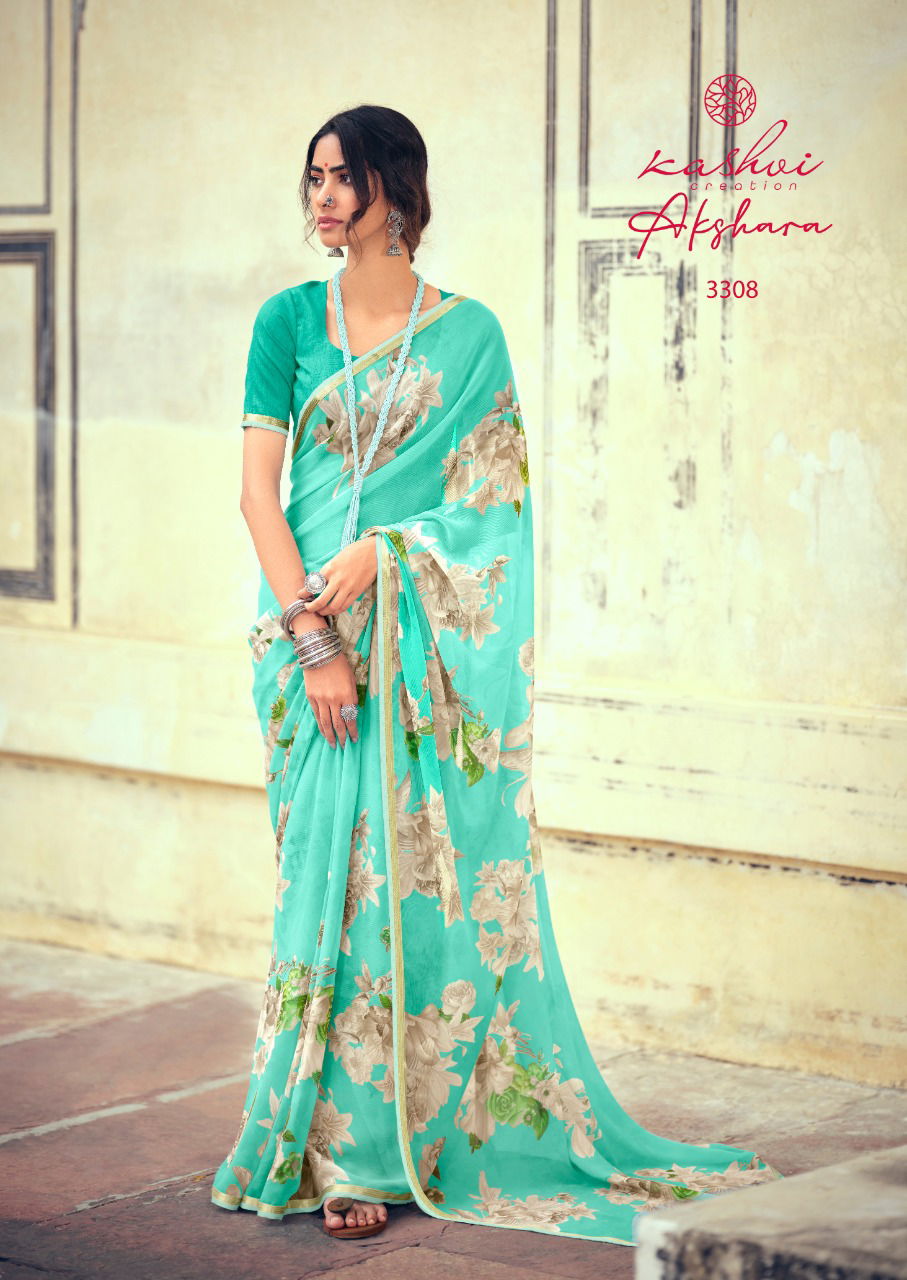 Kashvi Akshara Latest Fancy Designer Silk Casual Wear Chiffon Printed Saree Collection